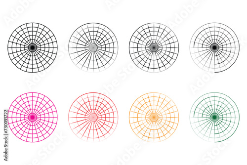 Polar grid isolated, polar coordinate circular grid vector.