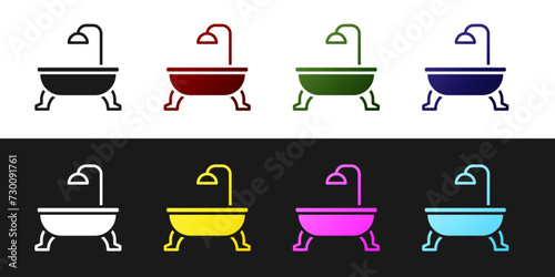 Set Bathtub icon isolated on black and white background. Vector