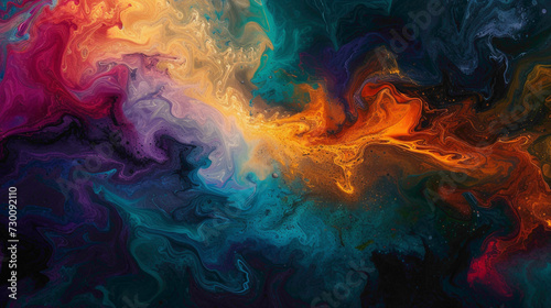 Liquid cosmos in chaos an abstract explosion of vibrant colors, a paradoxical blend of simplicity and intricate waves.