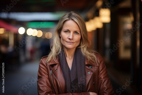 Portrait of a beautiful middle-aged woman in the city at night