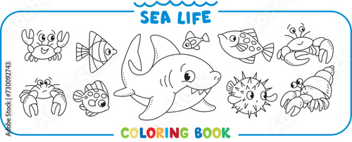 Sea theme. Big coloring book set. Kids vector