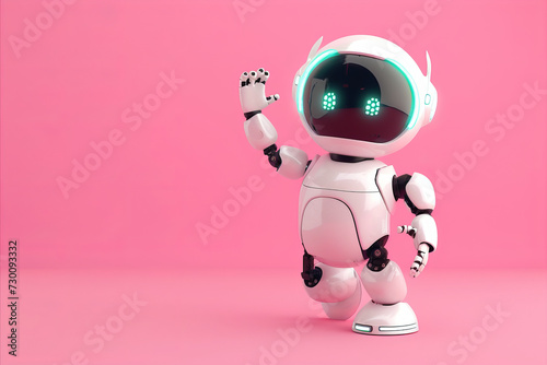 A friendly 3d robot character waving to the camera. 3D Rendering style illustration photo