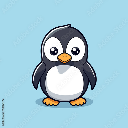 Premium isolated concept of a cute penguin cartoon in a flat vector logo, representing an animal icon illustration