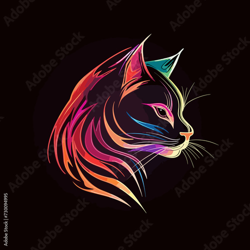 Flat vector illustration of a cat logo lines style photo