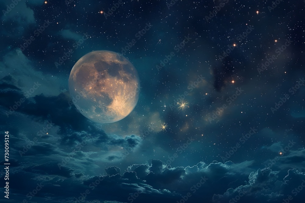 night sky moon and meteor shower Fairytale images, romance, beauty.Generative AI night sky moon and meteor shower Fairytale images, romance, beauty.Generative AI