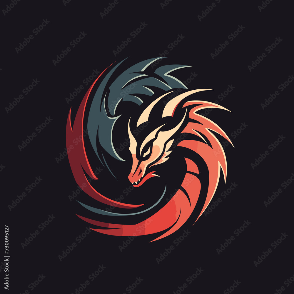 Vector illustration of a dragon flat logo design Vector illustration of a dragon flat logo design