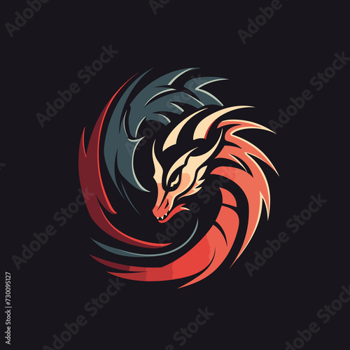 Vector illustration of a dragon flat logo design