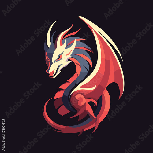 Vector illustration of a dragon flat logo design