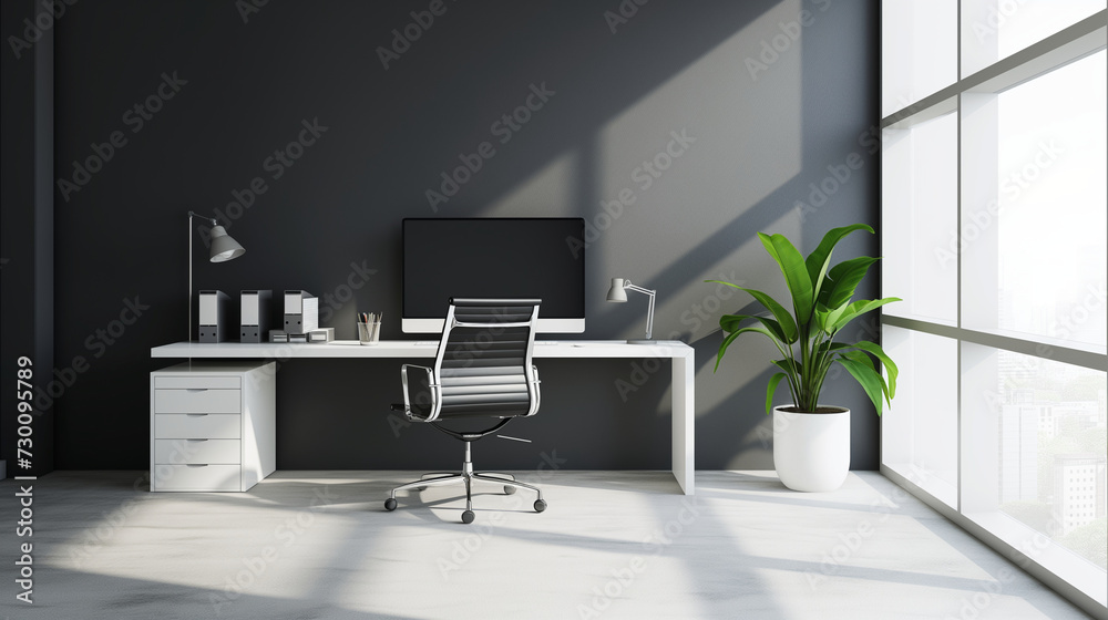 Fototapeta premium grey office workplace, top view