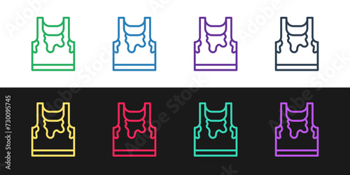 Set line Sweaty sleeveless sport t-shirt icon isolated on black and white background. Vector