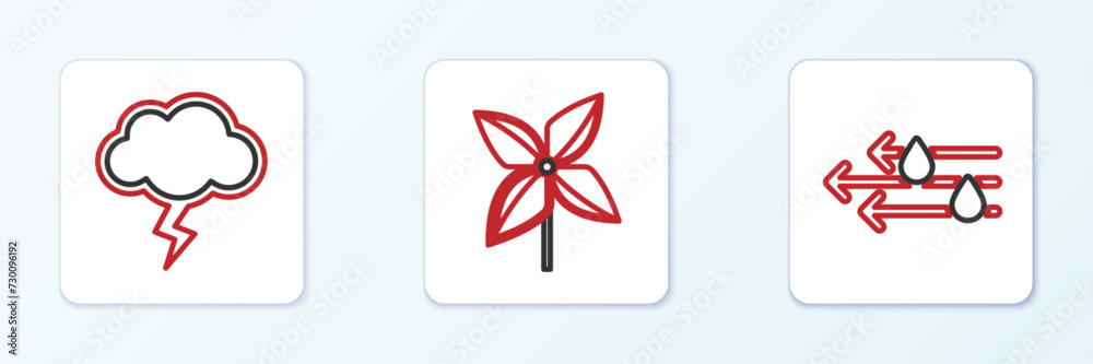 Set line Wind and rain, Storm and Pinwheel icon. Vector Set line Wind and rain, Storm and Pinwheel icon. Vector