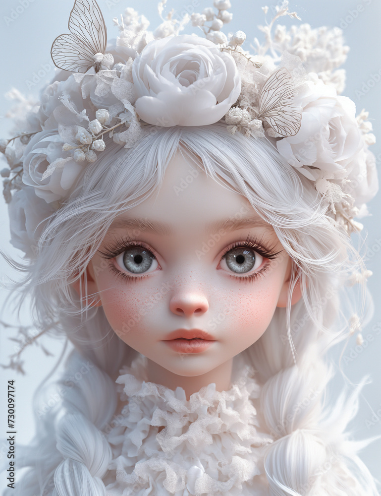 portrait of a doll with big eyes. portrait of a doll with big eyes.