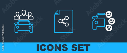 Set line Car sharing, and Share file icon. Vector