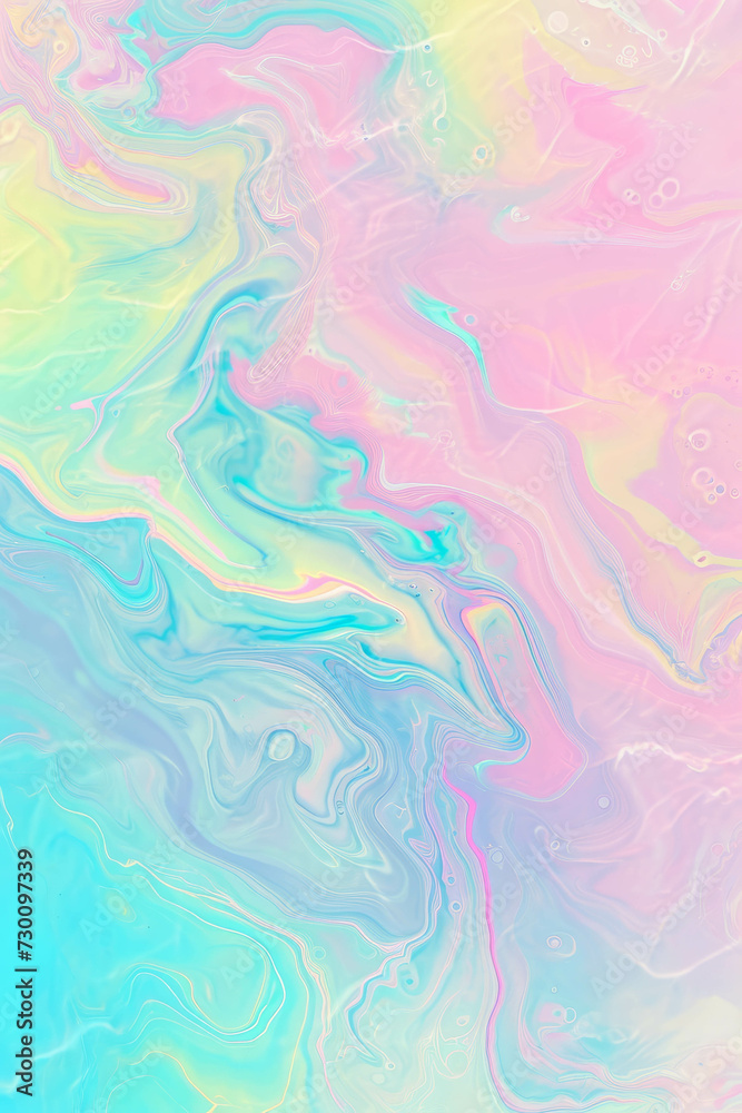 An image of a rainbow colored abstract background. Light pink and light cyancolors. Marblelike melting aesthetic.