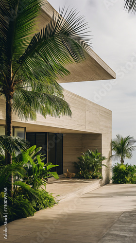 Modern concrete home building on tropical beach © Mykhaylo