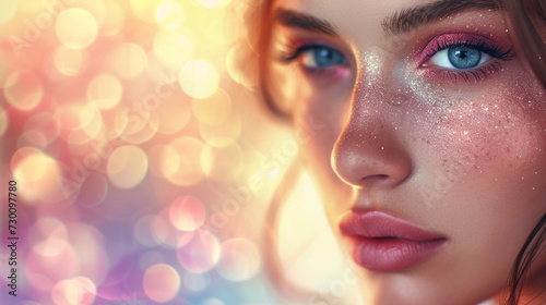 Abstract background and bokeh, Fashion and Beauty. The allure of fashion and beauty in detailed close-up, against a backdrop of abstract bokeh, emphasizing style and sophistication.