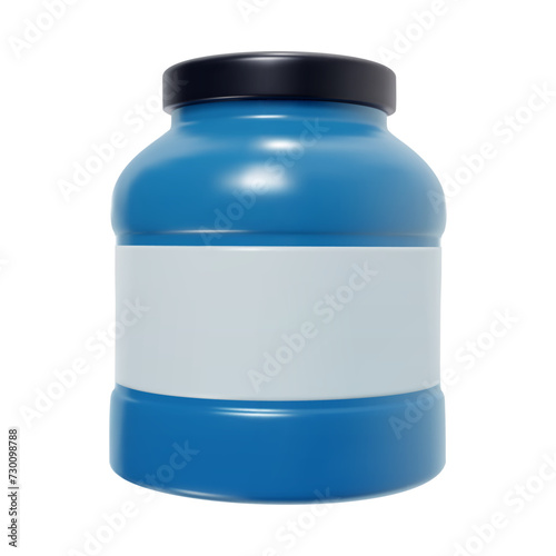 Blue plastic jar in bright cartoon 3d style. Cute modern minimal vector illustration.