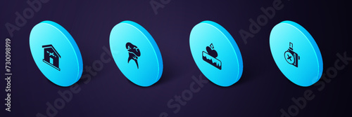 Set Isometric No electronic cigarette, Heartbeat increase, Tooth with caries and smoking home icon. Vector