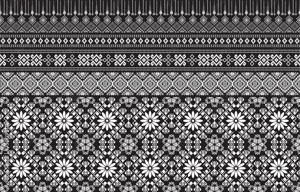 Seamless Textures with ethnic patterns. Navajo geometric abstract print. Decorative decoration with a rustic feel. The design is inspired by Native Americans. Colors are black and white. Seamless Textures with ethnic patterns. Navajo geometric abstract print. Decorative decoration with a rustic feel. The design is inspired by Native Americans. Colors are black and white.