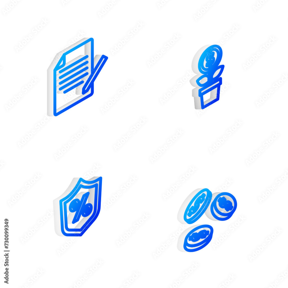 Set Isometric line Dollar plant, Document and pen, Loan percent and Coin money with dollar icon. Vector Set Isometric line Dollar plant, Document and pen, Loan percent and Coin money with dollar icon. Vector