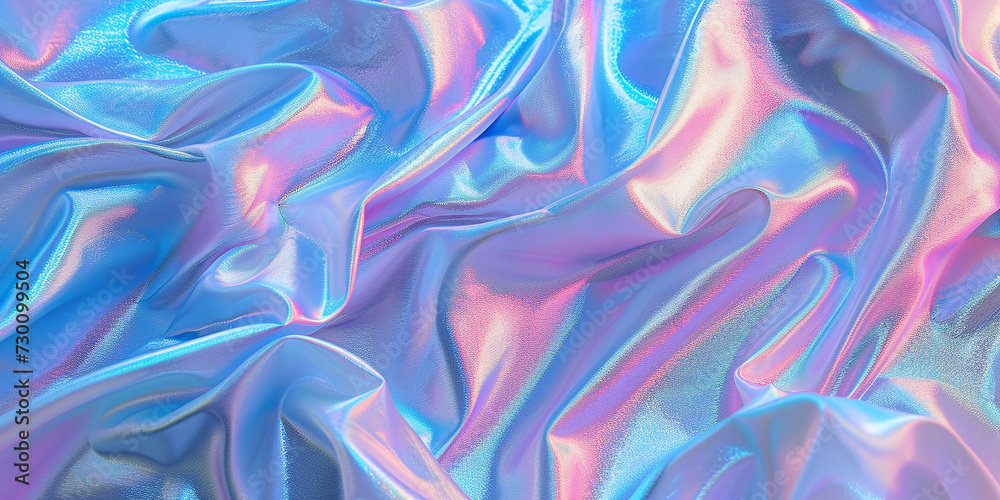 Blue-violet, violet and blue holographic fabric in digital neon style, shiny glossy