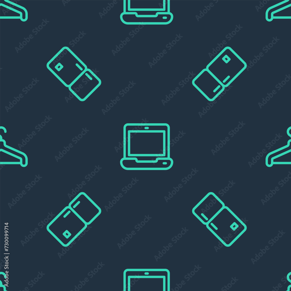 Set line Laptop, Refrigerator and Hanger wardrobe on seamless pattern. Vector Set line Laptop, Refrigerator and Hanger wardrobe on seamless pattern. Vector