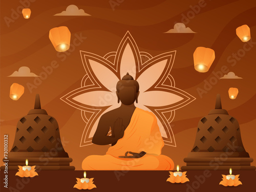 Happy Vesak Day Background with Buddha Statue