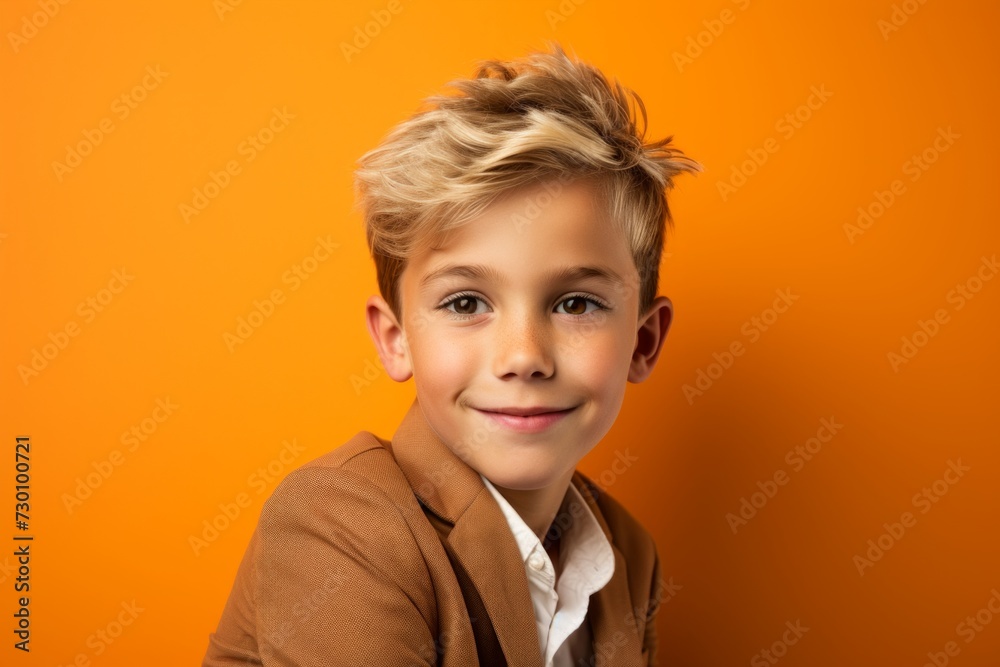 Portrait of a cute little boy with blond hair on a orange background Portrait of a cute little boy with blond hair on a orange background