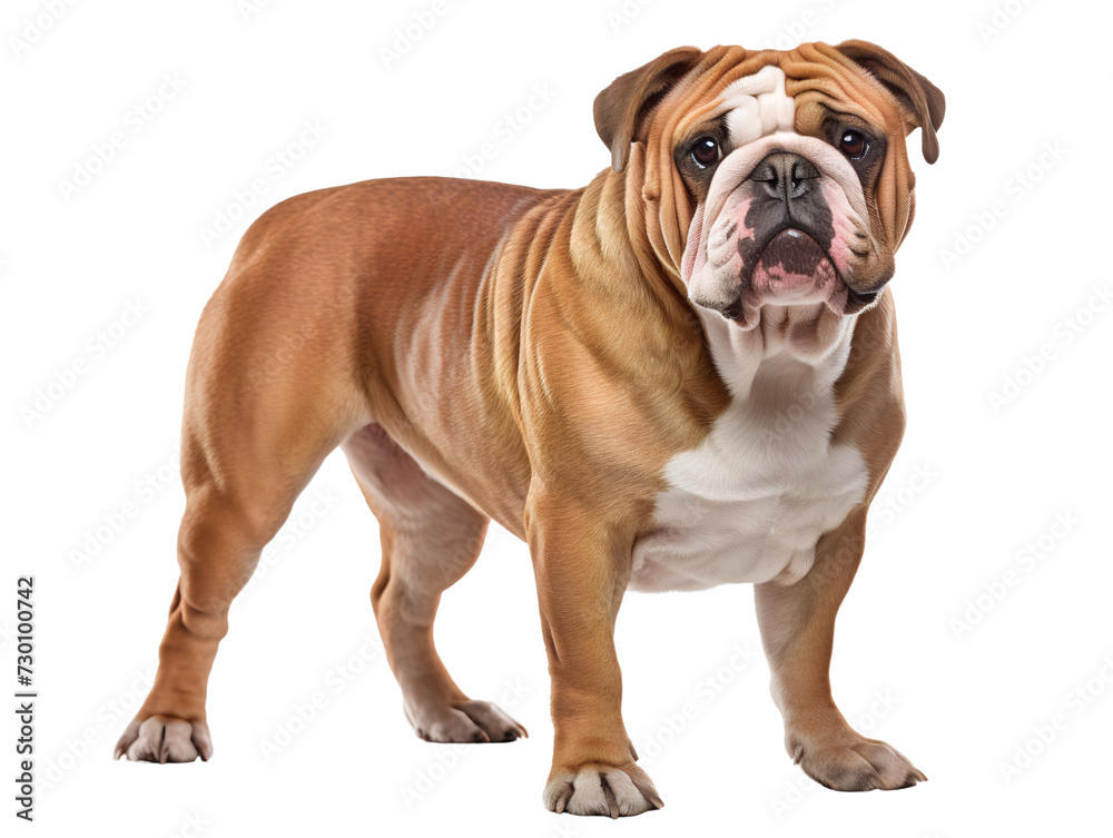Stocky English Bulldog, isolated on a transparent or white background