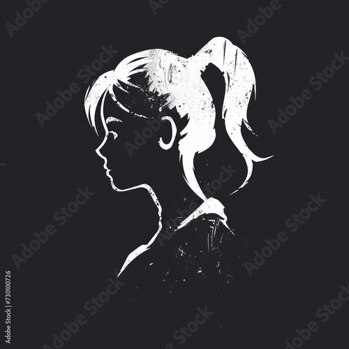 Flat logo girl sgraffito style on a black background. Sgraffito style. photo