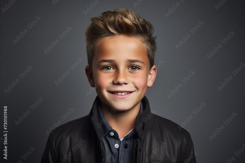 Portrait of a cute little boy in a black leather jacket. Portrait of a cute little boy in a black leather jacket.