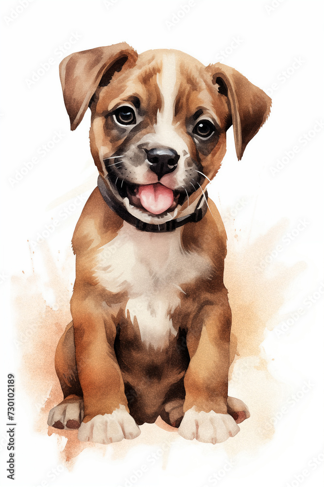 watercolor painting of cute dog smiling. high quality illustration for kid.