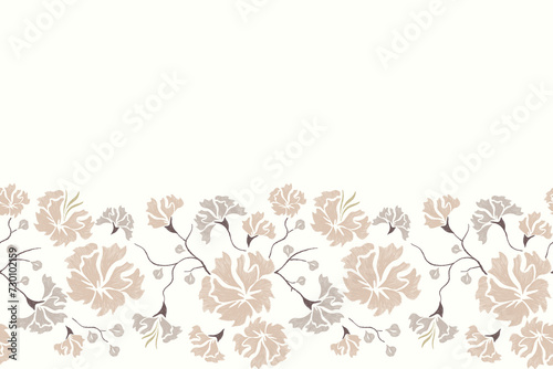 Floral pattern seamless background border .Pastel peach pink cherry blossom flowers embroidery batik pattern oriental design. Spring summer flower vector illustration.