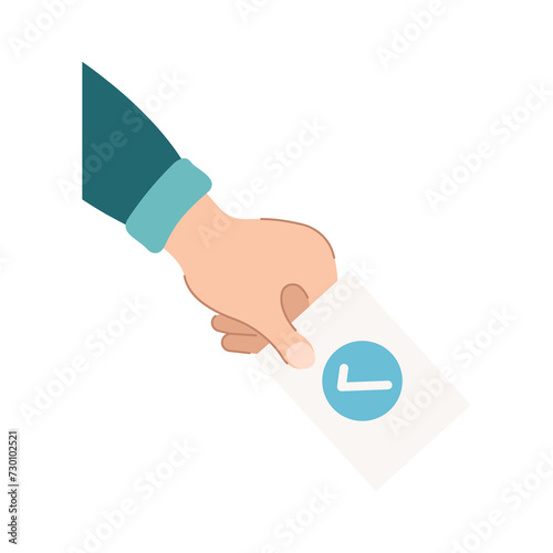 Hand voting ballot box icon. Hand putting paper in the ballot box. Voting concept. Vector illustration. Election and democracy campaign