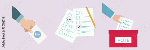 Election ballot vector. The hand holding the voting card of most people in making a choice vector