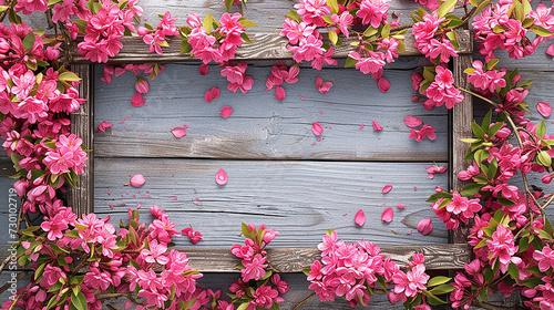 Vibrant pink blossoms spring background, cherry tree branches, bokeh, empty space, soft colors