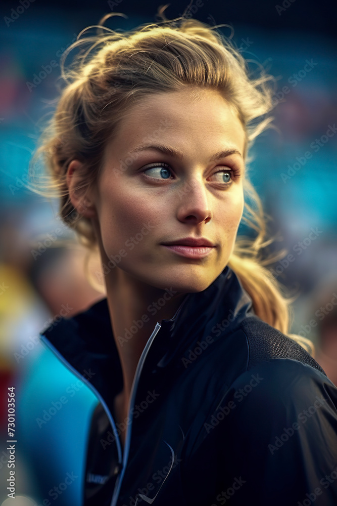 woman wearing a jacket, is captured in this image with a blurred background, ai generative woman wearing a jacket, is captured in this image with a blurred background, ai generative