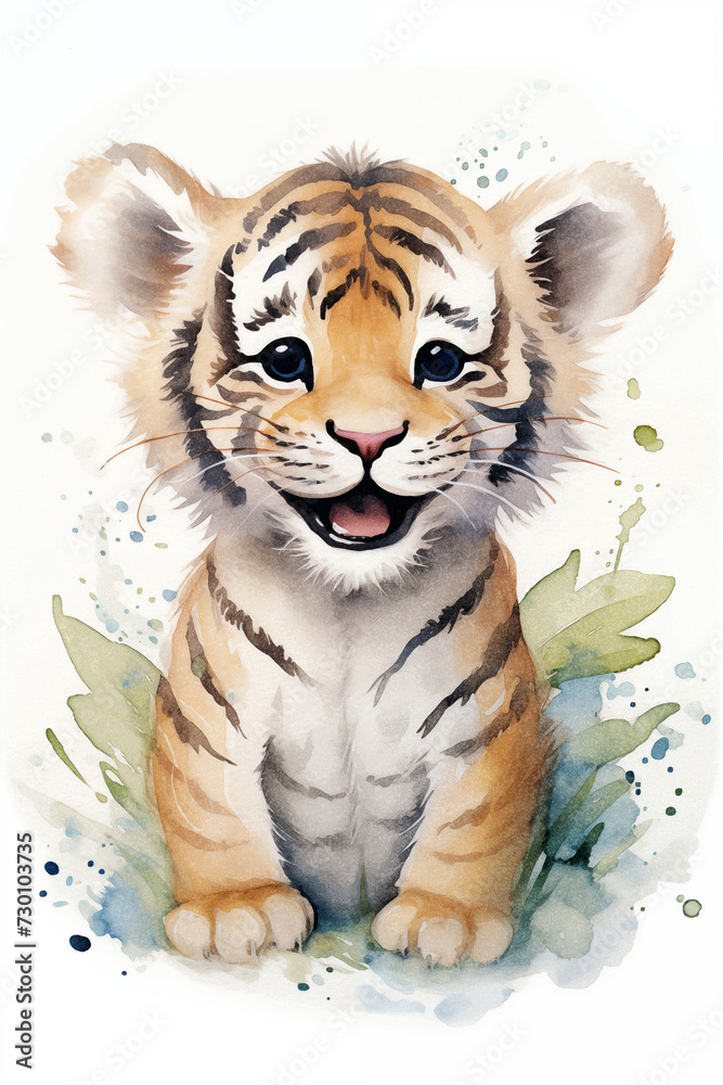watercolor painting of cute tiger smiling. high quality illustration for kid. watercolor painting of cute tiger smiling. high quality illustration for kid.