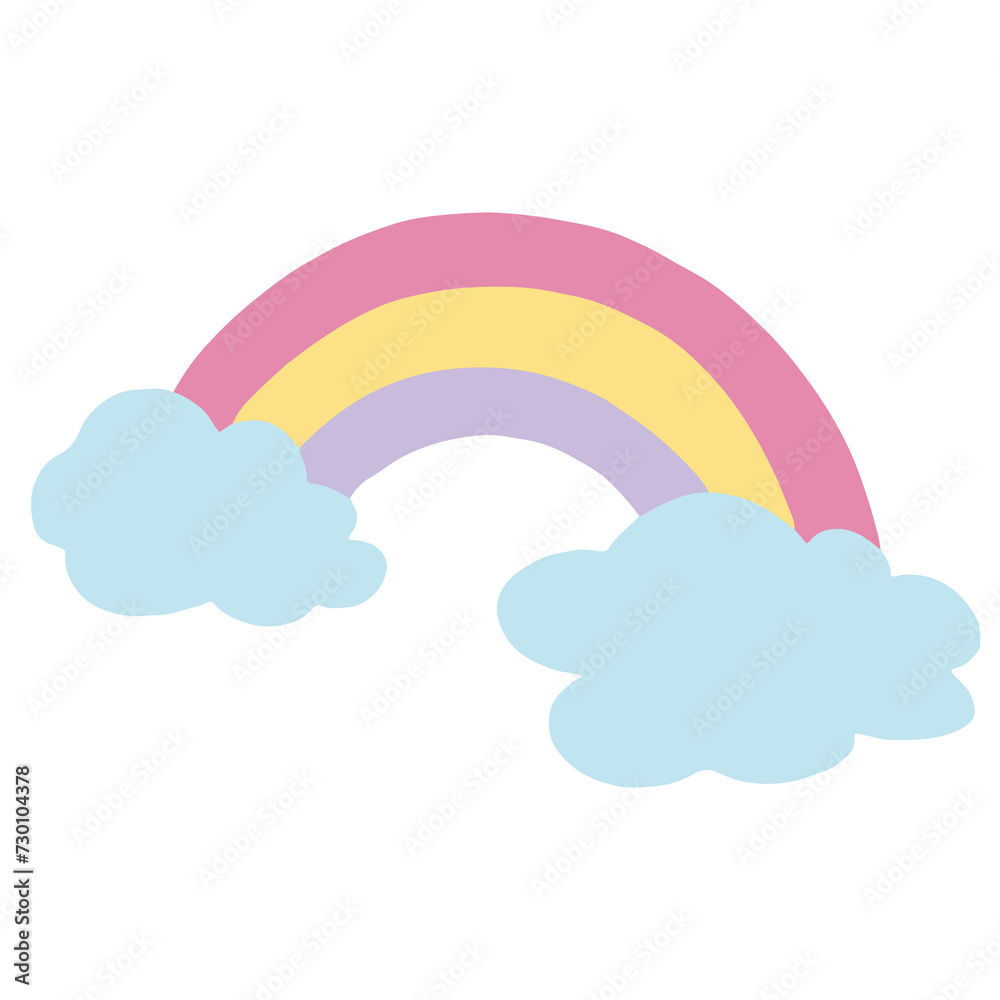 Hand drawn rainbow with cloud in kid colouring style for summer, picnic element, stickers, logo, icon, clip arts, tattoo, decorations, shirt print, card, social media Hand drawn rainbow with cloud in kid colouring style for summer, picnic element, stickers, logo, icon, clip arts, tattoo, decorations, shirt print, card, social media