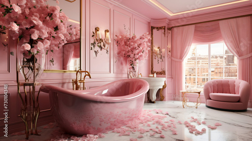 Bathtub in a pink bathroom