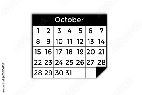 backgroundless calendar, PNG calendar, monthly calendar, agenda, october, month of october, schedule, event, holiday, date, day, week, month, year, annual, planning photo