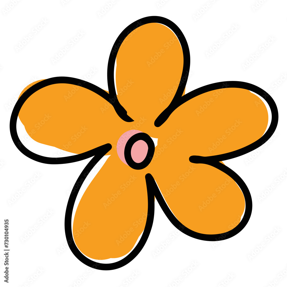 Hand drawn orange flower in kid colouring style for floral stickers, logo, icon, clip arts, tattoo, decorations, shirt print, card, social media, plant, garden, spring, summer, ads, banner Hand drawn orange flower in kid colouring style for floral stickers, logo, icon, clip arts, tattoo, decorations, shirt print, card, social media, plant, garden, spring, summer, ads, banner