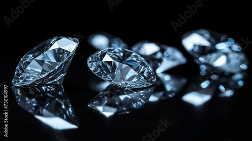 Close up of Shiny Diamonds Crystal, Luxury Gemstone Jewelry on Isolated, black background