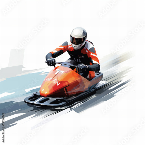 Dynamic Luge Athlete in Sleek Suit Speeding Down Icy Track - Winter Sports Illustration with Abstract Motion Blur Background