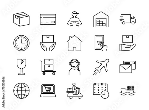 Set of delivery icons, editable stroke
