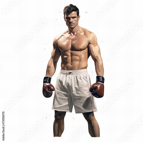 Muscular Male Boxer Ready for a Fight - Fitness Strength Concept Illustration