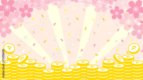 桜のかわいいポイントコイン背景　春　ピンク　サイズ比率16:9
