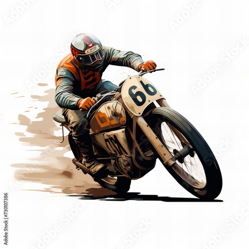 Dynamic Motorcycle Racer in Action - Vintage Bike Racing Illustration Perfect for Posters, Backgrounds, and Sports Themes