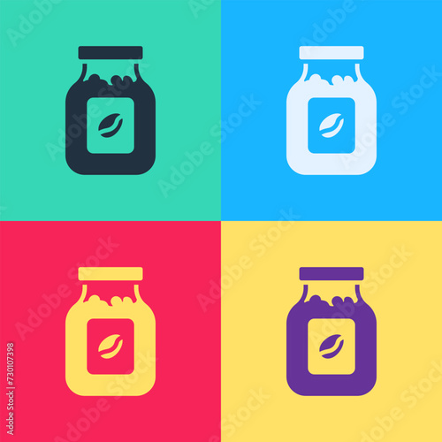 Pop art Coffee jar bottle icon isolated on color background. Vector