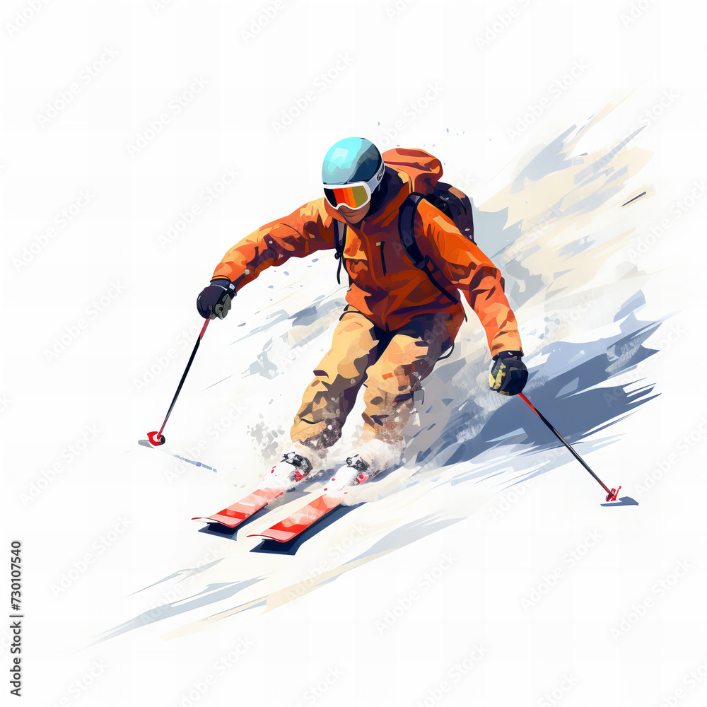 Dynamic Vector Illustration of Skier in Action on Snowy Slope - Winter Sports Adventure Theme for Commercial Use